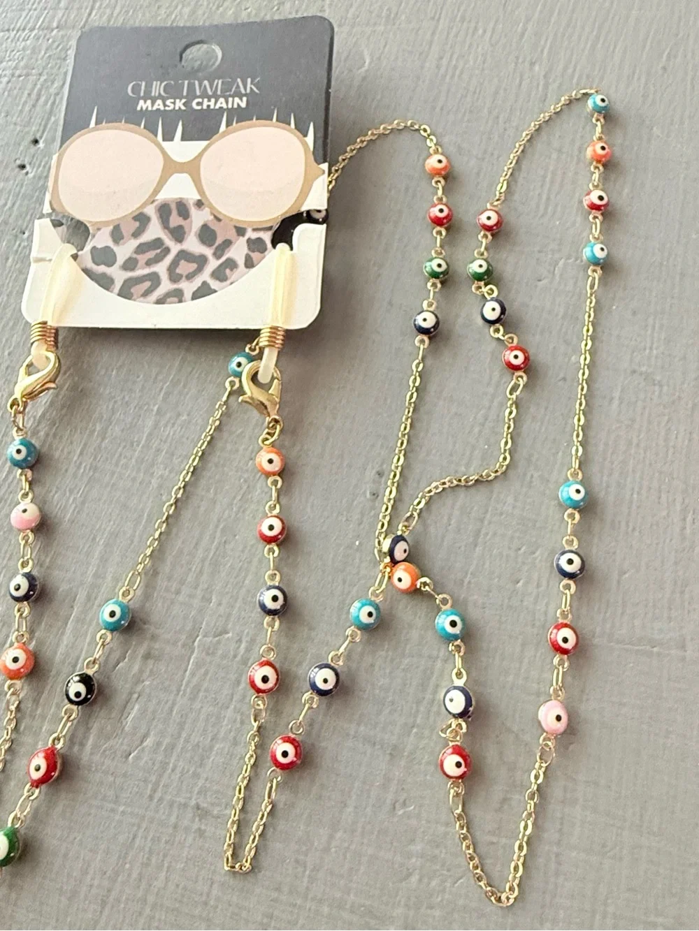 Chic Tweak Gold Eyewear Glasses Readers Chain Multicolor Evil-eye Beads
